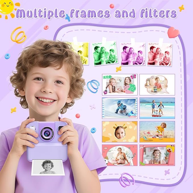 Kids Camera Instant Print Toys for Teenage Girls :Flip-Up Cameras Gift for Girls Ages 3-16 (for Christmas Or Birthday),1080P HD Digital Video Instant Print Cameras with 3 Rolls Paper & 32Gb-Purple