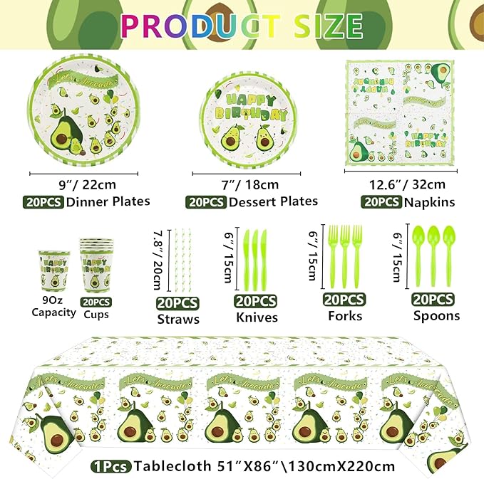 Fruit Avocado Party Supplies, Avocado Theme Party Decorations for Girls Kids Avocado One Birthday Party with Plates Cups Napkins Tablecloth Birthday Backdrop Banner Balloons, Serves 20