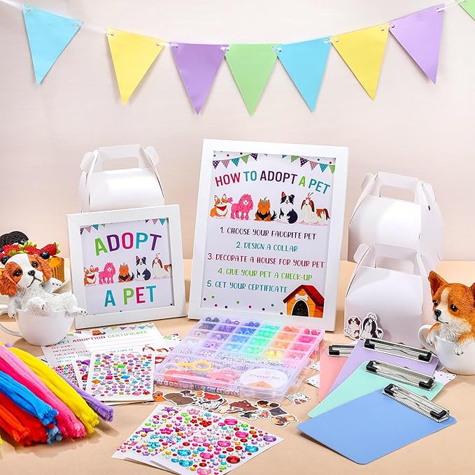 Spiareal 155 Pcs Adopt a Pet Party Favors Dog Puppy Adoption Station Package Adoption Certificates Supplies Make a Collar for Your Puppy Decorate a House for Your Pet and More for Dog Birthday Party