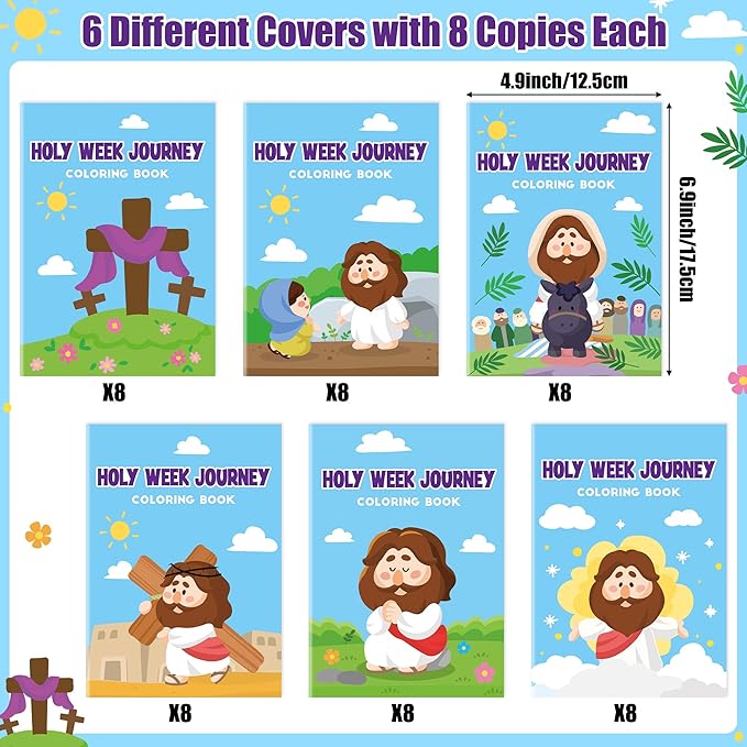 Easter Coloring Books for Kids - 24Pcs Bulk Holy Week Journey Mini Coloring Booklet Religious DIY Art Drawing Book for Toddlers Spring Easter Holiday Party Goodie Bags Stuffers Sunday School Classroom