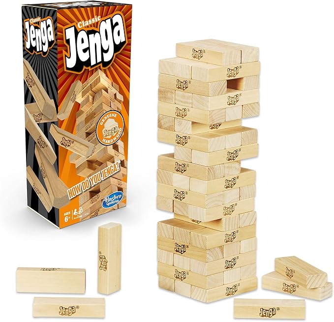 Hasbro Gaming Jenga Game | The Original Wood Block Game with Genuine Hardwood Blocks | Stacking Tower | Ages 6+ | 1 or More Players | Party Games for Kids | Family Games
