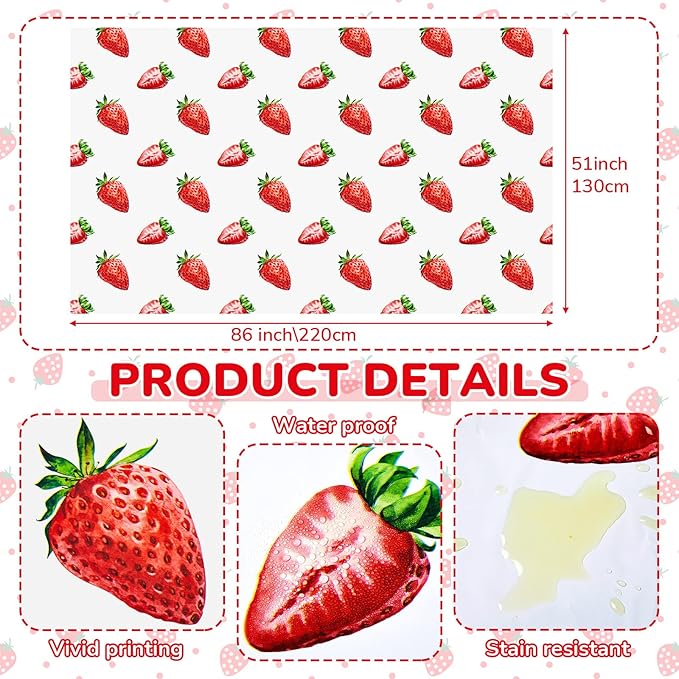 Flutesan 4 Packs Strawberry Party Decorations Strawberry Tablecloth and Banner Set 2 Table Covers, 86 x 51 Inch, 2 Hanging Banners for Birthday Summer Fruit Theme Baby Shower Party Supplies