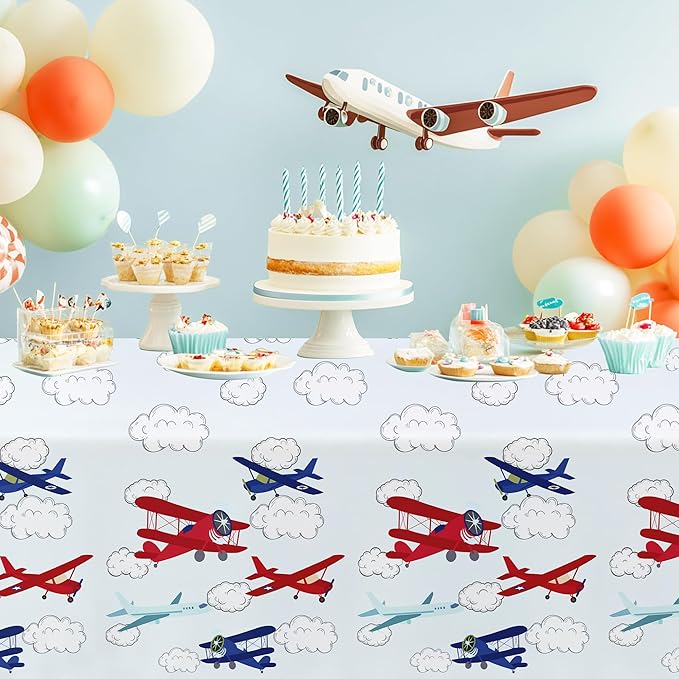 Airplane Party Decorations Tablecloth Boy's Birthday Baby Shower, 3 Pack Disposable Aviation Theme Airplane Birthday Party Supplies Tablecover, 55in x 86in