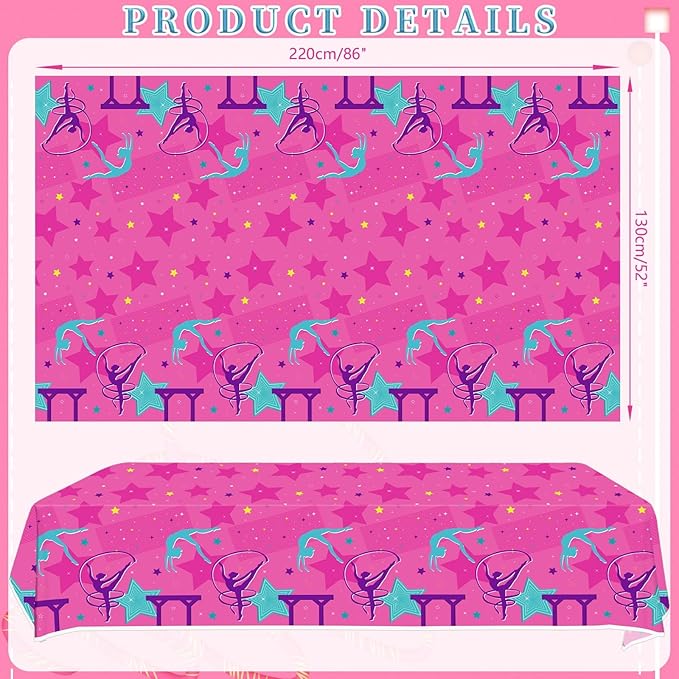 3 Pieces Gymnastics Birthday Party Tablecloth Decorations, Gymnastics Theme Party Supplies Tablecovers, Gymnastics Table Cover for Your Little Dance Girls Kids Baby Shower, 51 x 86.5 Inch