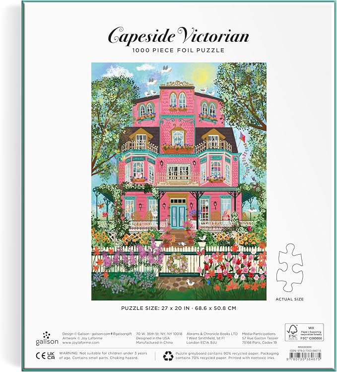 Galison Capeside Victorian – 1000 Piece Joy Laforme Foil Jigsaw Puzzle Featuring Beautiful Artwork of A Capeside Victorian Manor