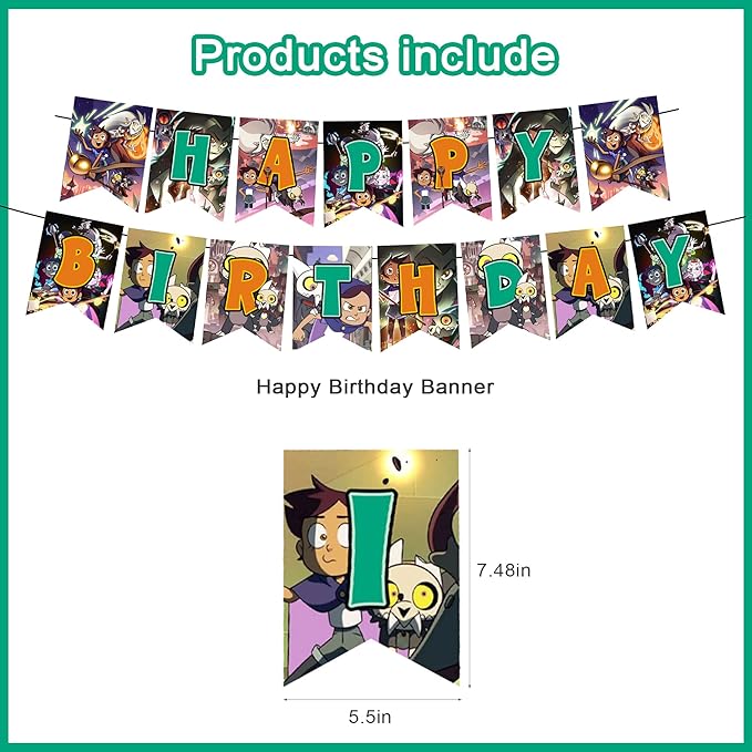 The Owl house Birthday Party Decorations, Owl house Cartoon Theme Party Supplies set with Happy Birthday Banner,Cake Cupcake Toppers,Balloons for Adults Party Favors
