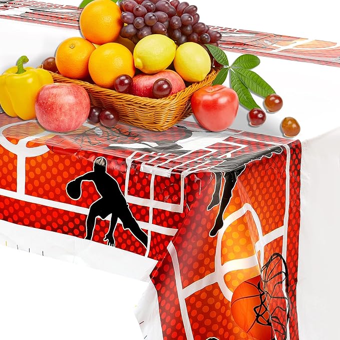 2-Piece Basketball Table Cloths - Plastic Table Cover, Disposable Basketball Theme Party Supplies for Kids Adult Birthday March Madness Party Decorations 180 * 108 cm