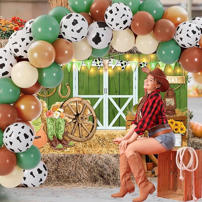 Cowgirl Birthday Party Supplies Western Party Decorations Includes 65pcs Cowgirl Balloons and 1pcs Western Backdrop for Cowboy Rodeo Birthday Country Decorations Supplies(Green)