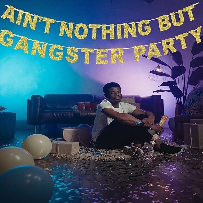 Ain't Nothing But A Gangster Party Banner , Ain't Nothig But A Gangsta Birthday Decorations,90's Hip Hop Disco theme 90s Party Supplies Decor (Gold Glitter)