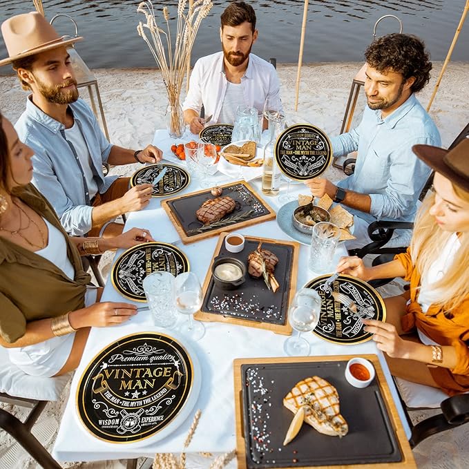 gisgfim 96 Pcs Vintage Man Party Supplies Paper Plates Napkins Vintage Theme Party Birthday Decorations Favors for Black Gold Serves 24