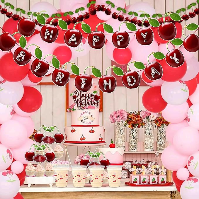 50Pcs Cherry Bow Cups, 12oz Cherry Plastic Cups for Birthday Party Supplies Wedding Bridal Engagement Drinkware Decoration
