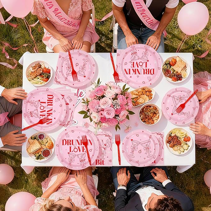 Margarita Bachelorette Party Decorations 96Pcs Drunk In Love Plates and Napkins A Bride In A Tini Bit Plates Pink Martini Themed Disposable Tableware for Girls Bachelorette Party Decorations