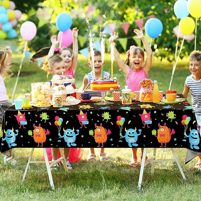Buryeah 6 Pcs Monster Pattern Table Covers Plastic Birthday Table Cloths of Monster Pattern for Kids Boys Birthday Party Decoration Supplies, 54 x 108 Inch