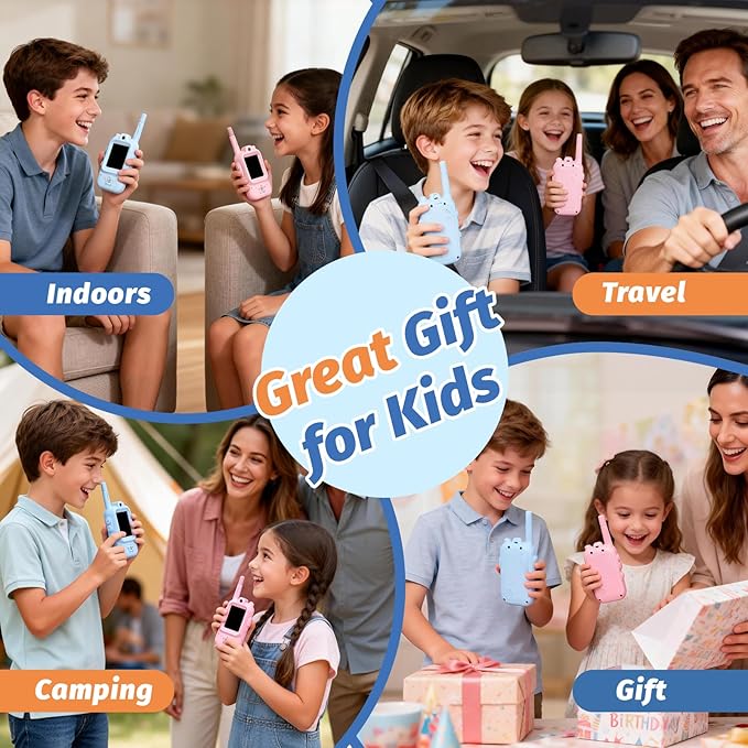 Walkie Talkies for Kids with Real-Time Video Chat, 2 Pack Rechargeable Two-Way Radios, Long Range & Voice Changer, Indoor Outdoor Adventure Toys for Boys Girls Age 3-12 (Cloud Blue & Sakura Pink)