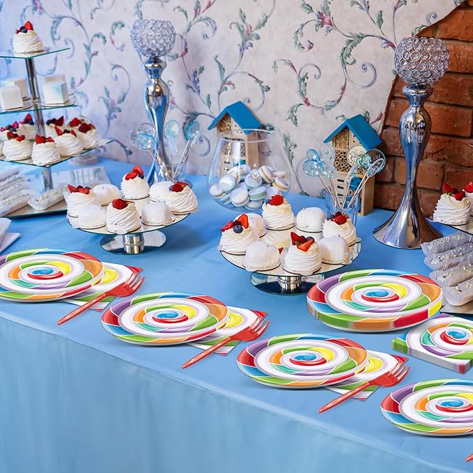 96pcs Candyland Party Supplies for 24 Guests Sweet Candy Tableware Set Lollipop Plates Napkins Dinnerware Table Decorations for Birthday Pink Donut Party Favors