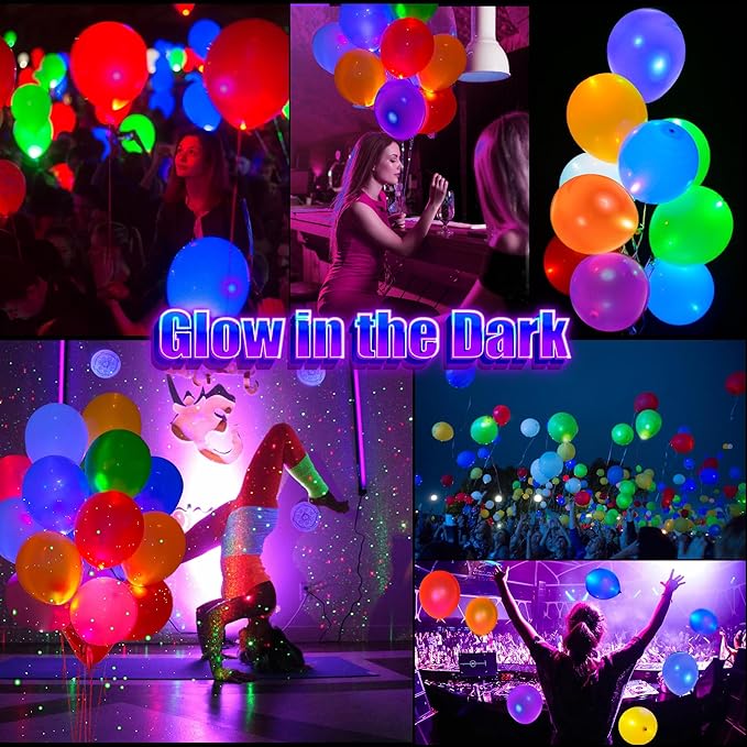 100pcs LED Glow Balloons Set Includes 50 PCS LED Round Mini Balloon Lights and 50 PCS UV Neon Balloons Glow in the Dark for Birthday Decorations Wedding Decoration Supplies