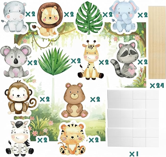 24Pcs Jungle Animals Centerpiece Sticks Safari Animal Table Toppers for Jungle Birthday Party Zoo Animals Baby Shower Supplies Safari Party Decoration