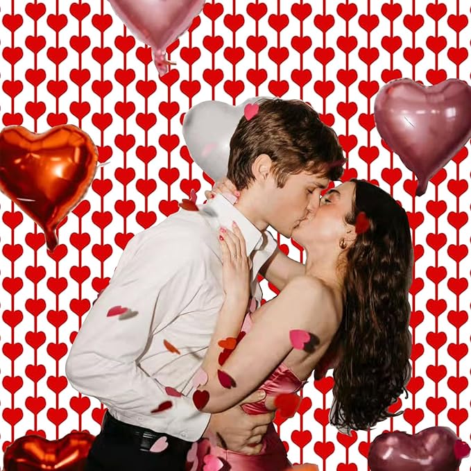 Heart Tinsel Foil Fringe Curtain, Valentines Party Decoration, 2-Pack Red Heart Shape Foil Fringe Curtain Valentines Tassel Streamer Photo Backdrop for Birthday Wedding Engagement Baby Shower