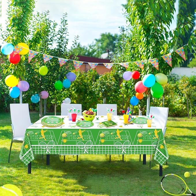 Disposable Tennis Party Supplies for 20 Guests - Set Includes Plates, Napkins, Forks, Tablecloth for Men, Women, Kids - Sports Themed Birthday Party Decor