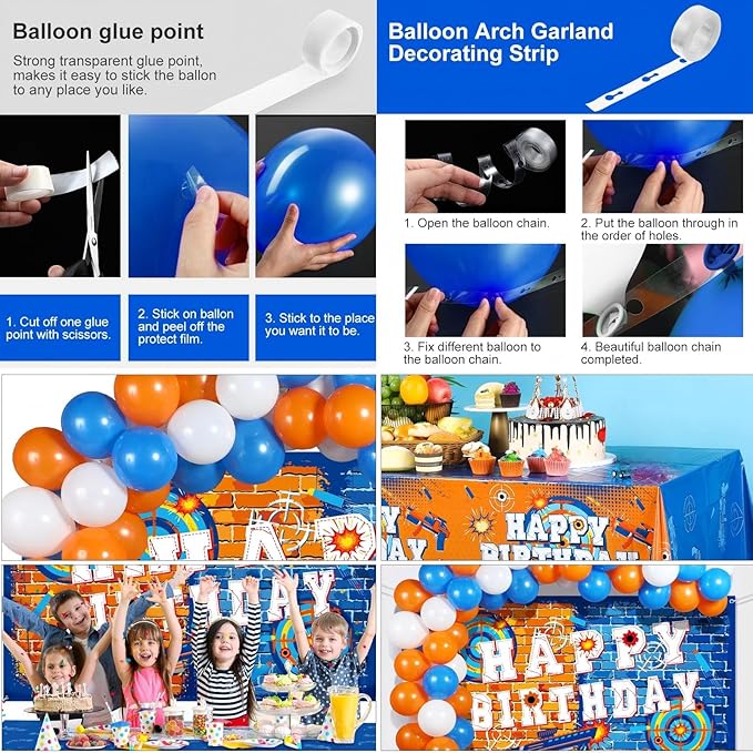 Irenare 62 Pcs Dart Battle Party Decorations - Happy Birthday Supplies with Gun Theme Banner, Tablecloth, Balloons for Kids