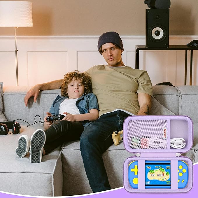 Supmay Carrying Case Compatible with CCTU / TEBIYOU Kids Handheld Games Preloaded 218 Retro Video Games, Portable Gaming Electronic Toys Storage Holder Travel Bag with Mesh Pocket for USB Cable,Purple