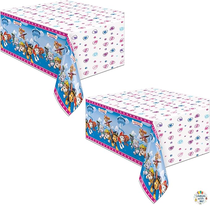 Unique Paw Patrol Girl Party Supplies 2 Plastic Table Covers 54” x 84” with Celebrate With Me Sticker | Kids Birthday Party Decorations