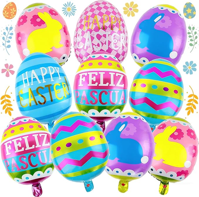 Easter Egg Balloons 10 pcs Happy Easter Egg Foil Balloon Easter Party Decorations for Spring Celebration Birthday Theme Party Supplies