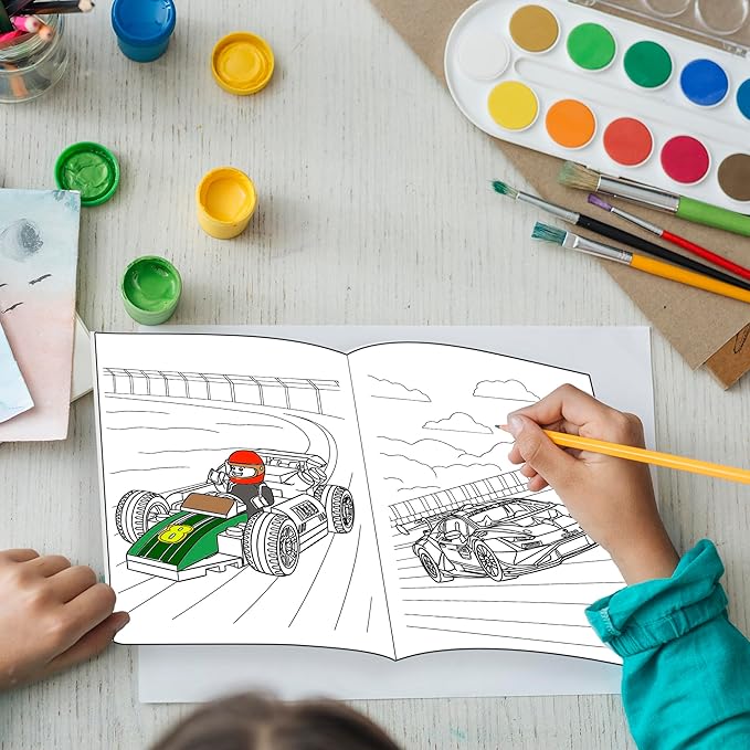 Lyosehy 24PCS Coloring Books Racing Car Theme Party Favors Racing Car Activity Coloring Books Bulk Fast Racecar Wheel Theme Birthday Party Drawing Book Craft Supplies