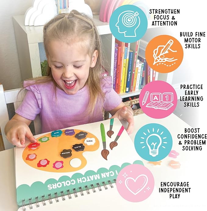 Hadley Designs My First Busy Book Toddlers 3-5, Montessori Preschool Learning Activities Age 4-5, 174 Pcs Velcro Busy Book, Travel Toys Airplane Car Quiet Time, Sensory Toys, Easter Gifts for Kids