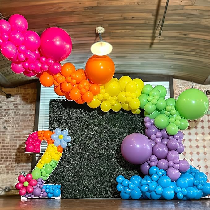 Magic Balloon Garland 161 Pcs Assorted Colors Latex Balloons Arch Kit Hot Pink Orange Yellow Green Purple Blue Long Colorful Balloon for Kids Fiesta Neon Summer Baby Shower Birthday Party Decor