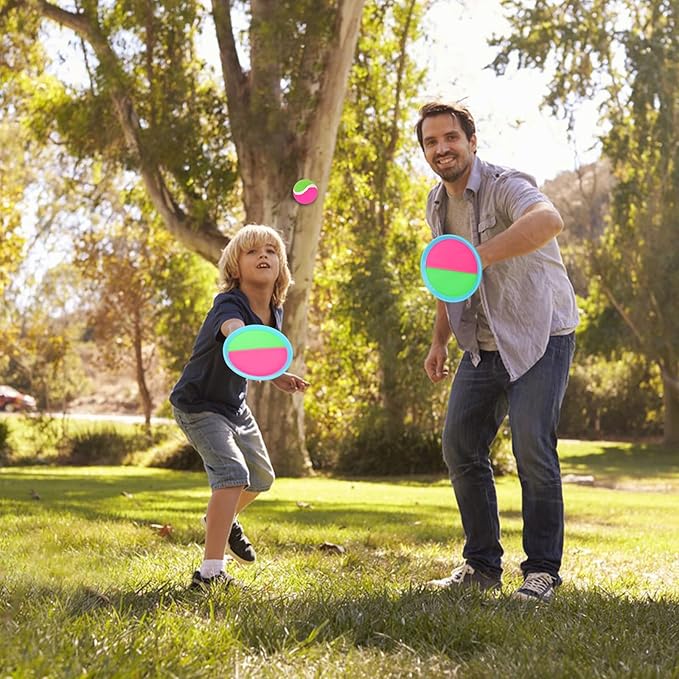 Toss and Catch Ball Set, Spike Ball Game for Kids Ages 4-8, Outdoor Toys for Beach, Lawn, Park, Family Play, Party, Travel, 6 Paddles, 3 Balls, Storage Bag