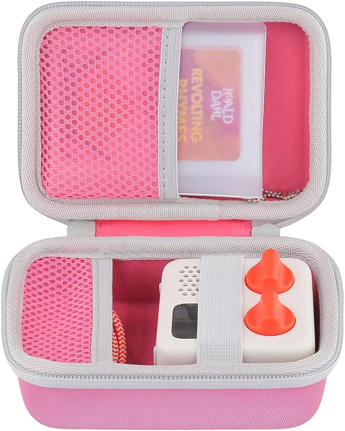 co2CREA Hard Case Compatible with Yoto Mini 2024 Edition Kids Audio Music Player Children Speaker Plays Audiobook Cards Radio and Card Case Hold up to Yoto 36 Cards, Pink Case + White Zipper