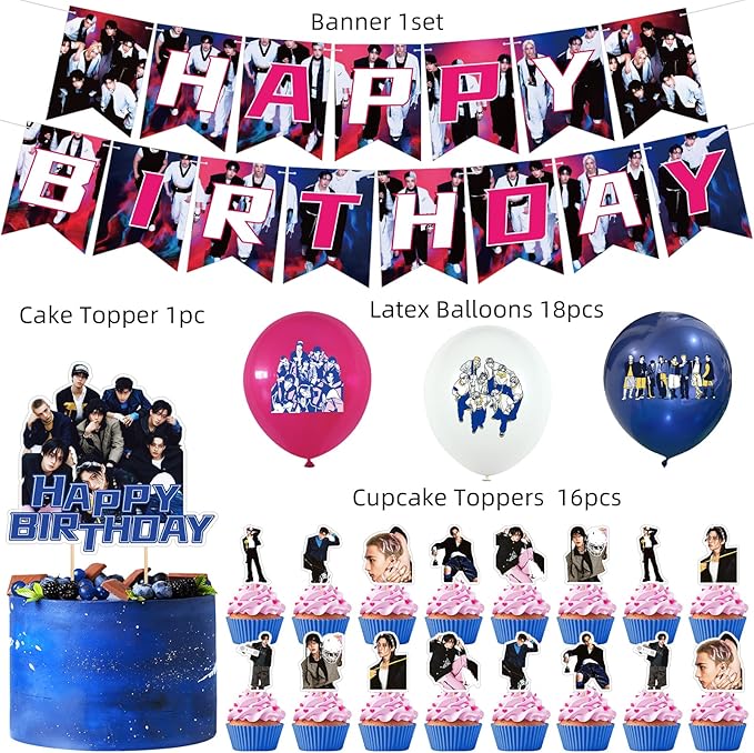 Birthday Party Supplies,MeiYiYou Birthday Decorations Set - Banners,Cake Toppers,21PCS Cupcake Toppers Perfect for Boys and Girls(Purple)
