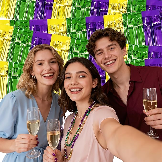 OHOME Mardi Gras Decorations - 2 Pack Gold Green Purple Streamers | Mardi Gras Party Favors Supplies Decor Indoor Outdoor - Masquerade Birthday Party Float Garlands Photo Booth Banner Backdrop,10 FT