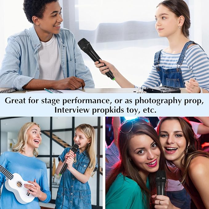 TOYANDONA Fake Microphone Prop - Realistic Plastic Play Mic Toy for Kids Pretend Singer Role Play, Speech Practice, Karaoke Stage Performance & Birthday Party Costume Accessory (Bottom Random Color)