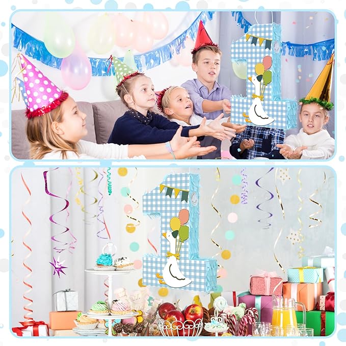 Set of 3 Goose 1st Birthday Piñata One Silly Goose Piñata 1st Birthday Party Game Set with Mask Stick Blindfold and Confetti Baby Shower Photo Props Game Supplies