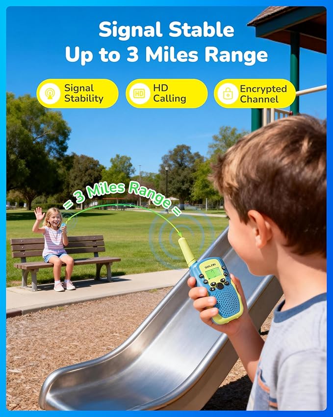 Rechargeable Walkie Talkies for Kids,2 Pack,2000 mAH Battery,Easter Gifts Toys for 3-12 Year Old Boys Girls to Outside, Hiking,Camping Games Walkie Talkie for 3 4 5 6 7 8 9 10 11 12 Years