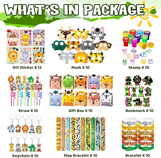 Jungle Safari Party Favors Set Wild Animals Set for Kids Birthday Gifts, Wild Theme Party favors for Kids Birthday Party Baby Shower Goodie Bag Fillers Jungle Safari Party Supplies (Animal)