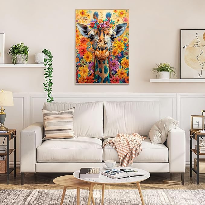 Puzzles for Adults 1000 Pieces, Jigsaw Puzzles with Giraffe Floral, with Letters on The Back, Impossible Brain Teaser, Fidget Puzzle Games for Halloween, Christmas, Finished Size 20x28 Inches