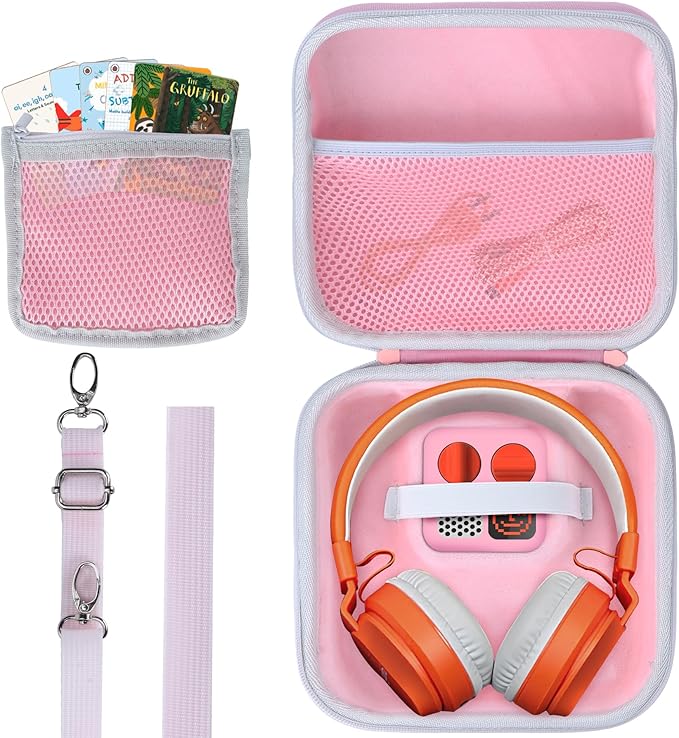 Storage Case Compatible with Yoto Mini Kids Audio Music Player & Yoto Headphones Children Speaker Plays Audiobook Cards Radio (Pink + Off White Case)
