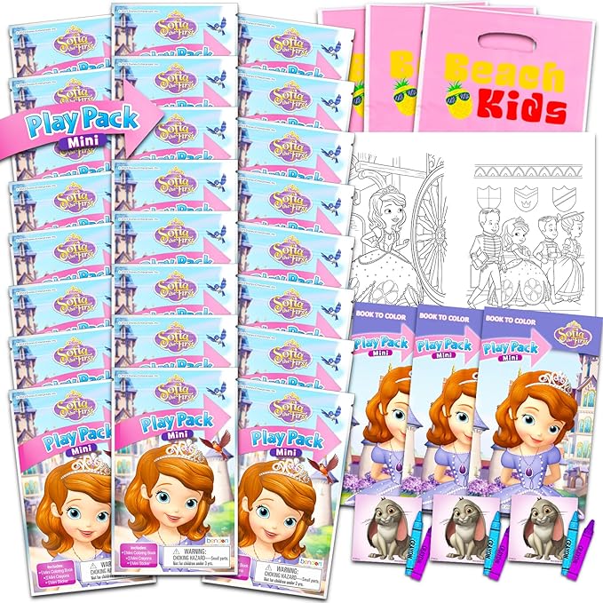 Disney Sofia the First Birthday Party Favors Set - Bundle with 24 Sofia Play Packs | Mini Coloring Books and Stickers for Goodie Bags (Disney Jr Sofia the First Party Supplies)
