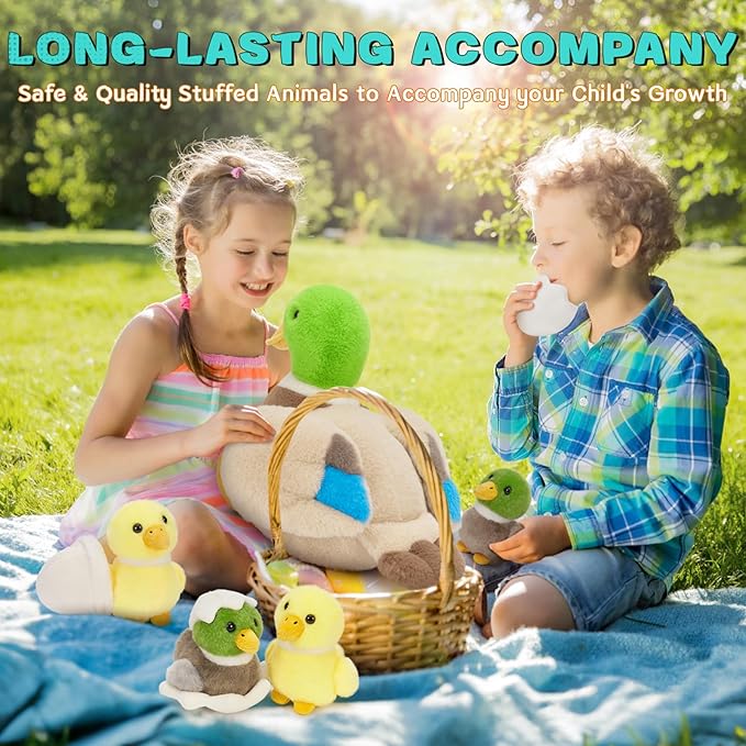 MaoGoLan 6Pcs Plush Duck Toys 16'' Mallard Mom with 4 Ducklings & Eggs Inside - Duck Stuffed Animals Bulk for Girls Valentines Gifts Party Favors Decorations Christmas Birthday