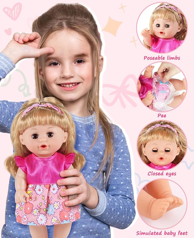 GAGAKU Baby Doll with Hair, 12" Baby Dolls for Girls 3 4 5 6 Years Old, Baby Doll for Toddlers Kids, 12 Inch Baby Dolls with Accessories