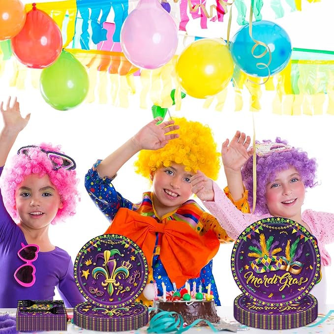 96PCS Mardi Gras Plates and Napkins Party Supplies Mardi Gras Decorations New Orleans Carnival Masquerade Party Decorations MardiGras Disposable Tableware Set Serve 24 Guests