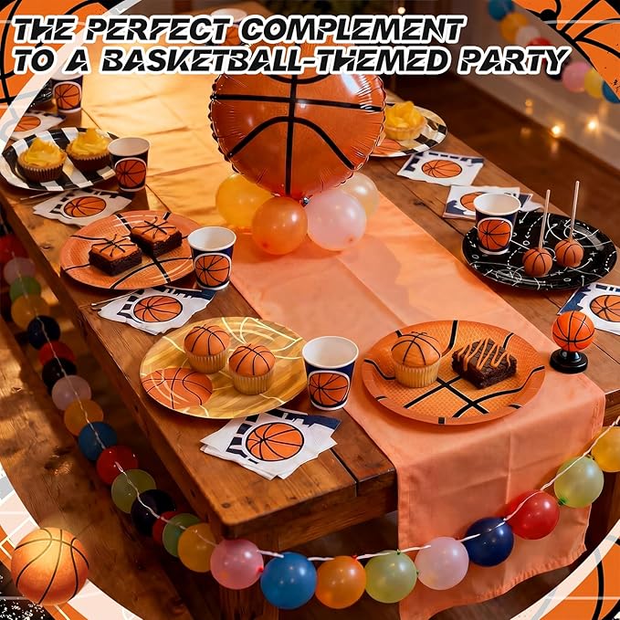 Qinyoung 100 Pcs Basketball Paper Plates 9" Disposable Birthday Party Plates Dinner Dessert Tableware Supplies for Basketball Sports Themed Birthday Game Day Party Decorations, Serves 50(Mixed Colors)