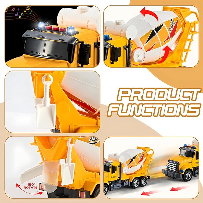Large Cement Mixer Truck,Toys for 3 4 5 6 7 8 Year Old Boys, Lights and Sounds Truck Vehicles Toy for Kids Childs Toddlers Christmas Birthday Gift