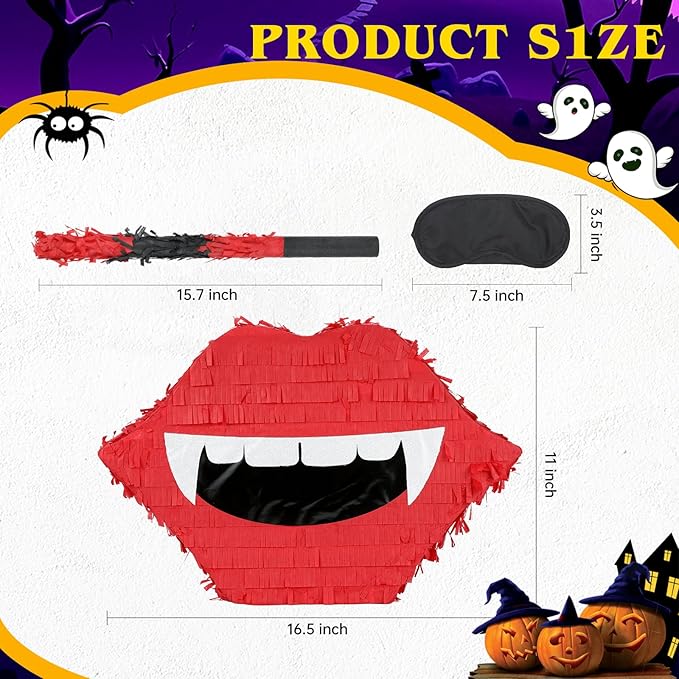 Vampire Pinatas Bundle with a Blindfold and Bat (16x12.5x4 Inches), Perfect for Theme Decoration, Games, Birthday