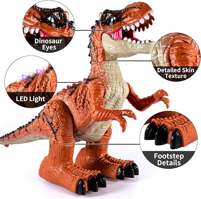 Remote Control Dinosaur Toys for Kids 3-5 5-7 8-12, RC Walking T-Rex Dinosaur Robot Toy with Water Mist Spray, Lights and Sounds, Rechargeable Battery, 3 4 5 6 7 8 Years Old Boy Girl Birthday Gift