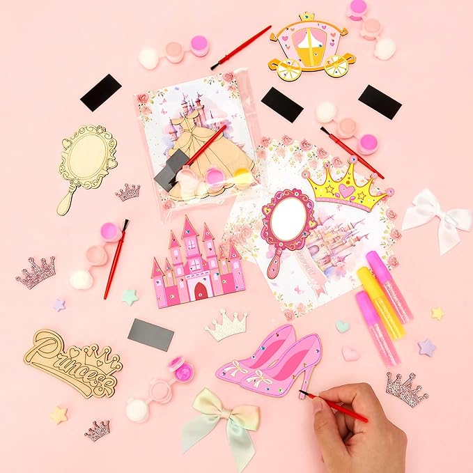 Bafeil 24 Sets Princess Party Favors, DIY Wooden Painting Crafts Kit with Magnets, Princess Birthday Party Supplies, Princess Party Decorations Goodie Bags Gifts Stuffers Prizes