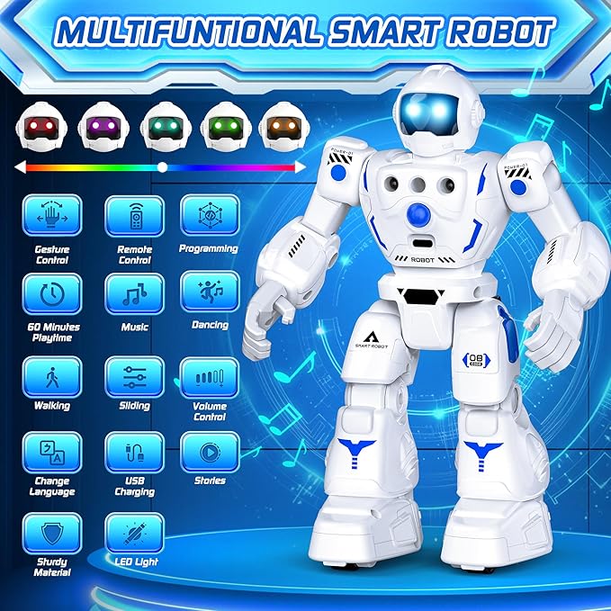 Robot Toys for Kids, Programmable Remote Control Robot with Walking, Sliding, Singing and Dancing, RC Gesture Sensing Control Smart Robots for Age 3-12 3-5 Kids Christmas Birthday